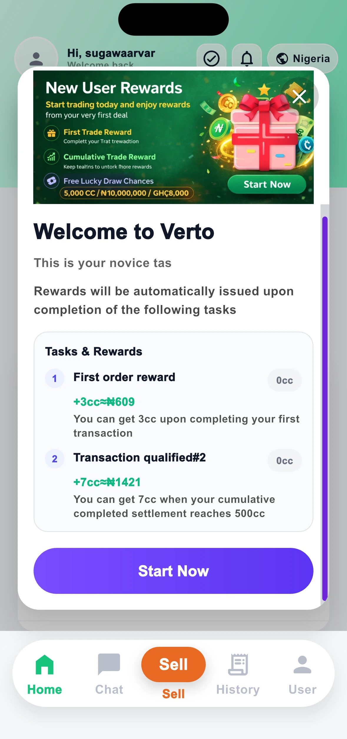 New user rewards flow