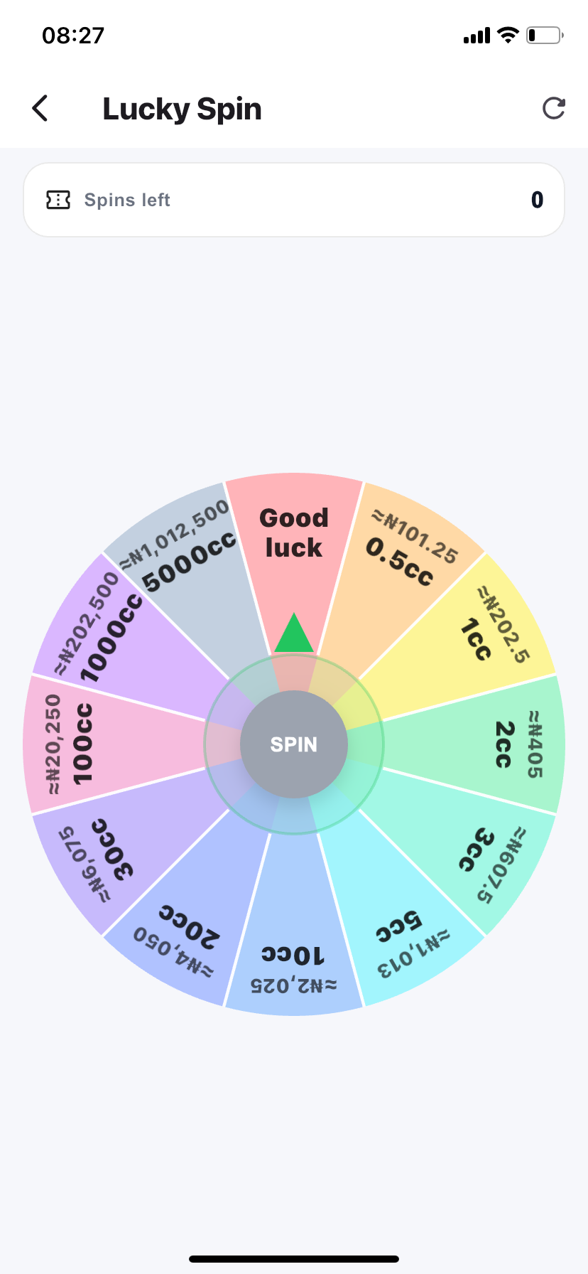 Lucky Spin screen