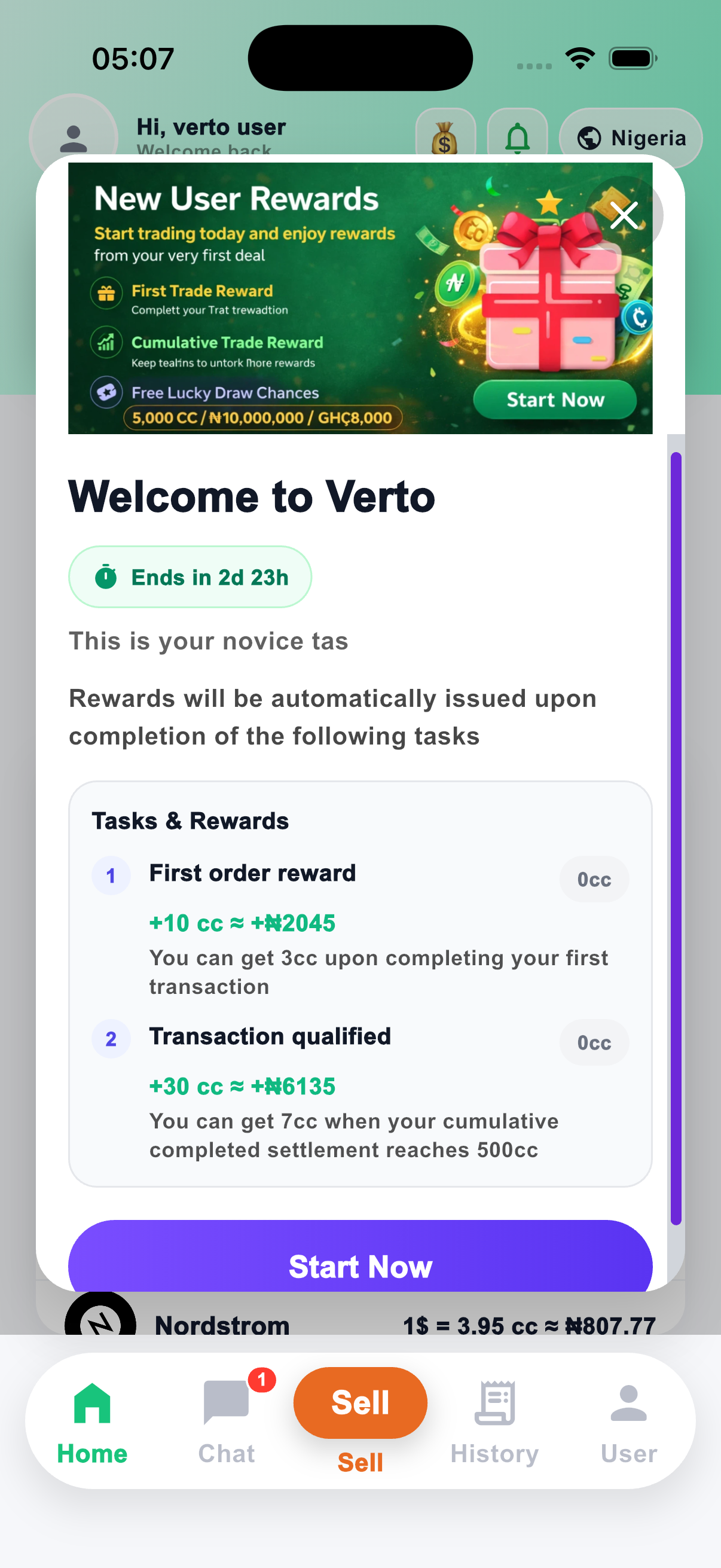 New user rewards flow